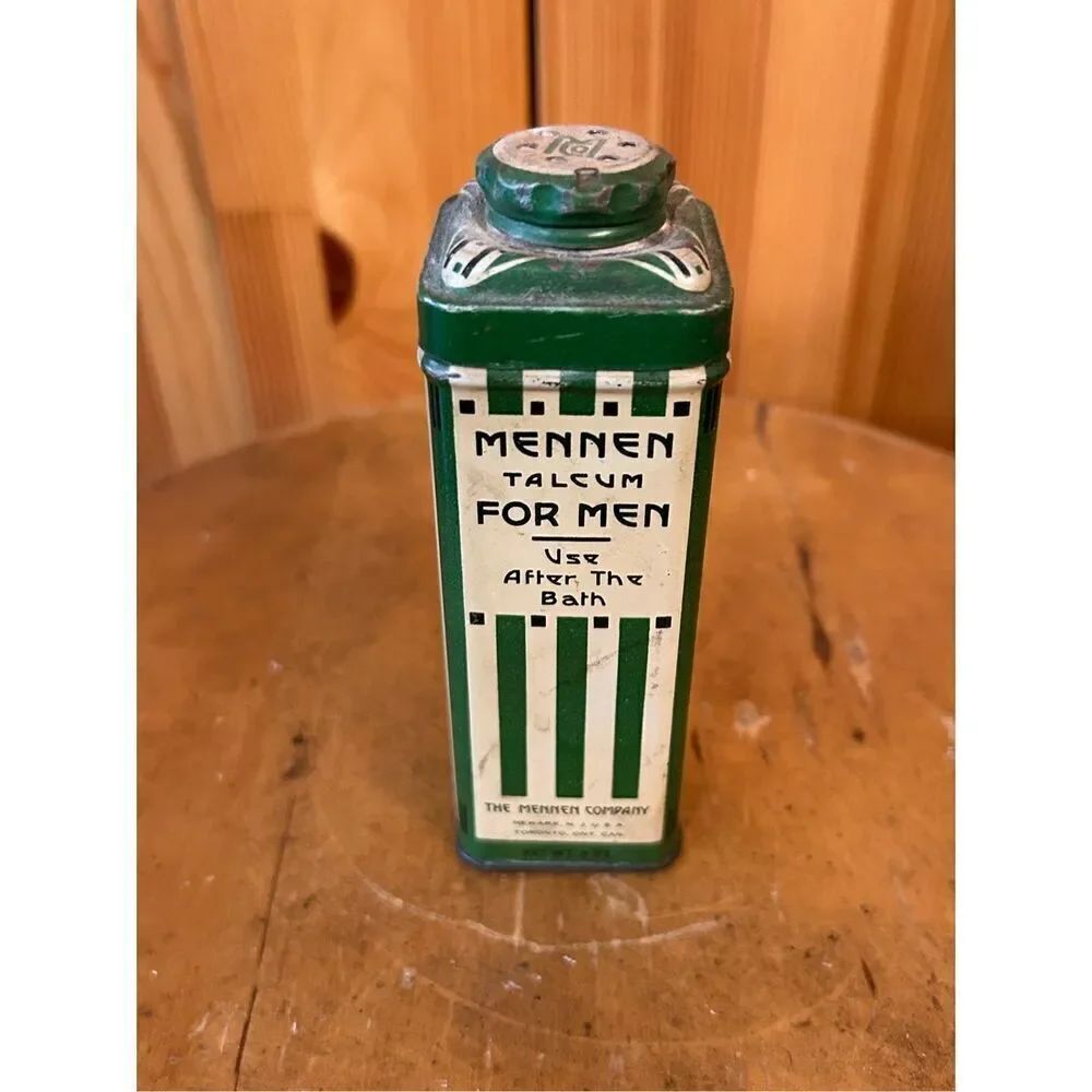 Antique Art Deco Mennen Talcum Powder After Bath Men￼Natural Advertising TIN (82